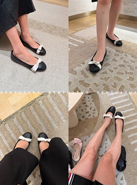 DENTUATUA“品味开挂”26ss 圆头拼色蝴蝶结平底浅口单鞋 女