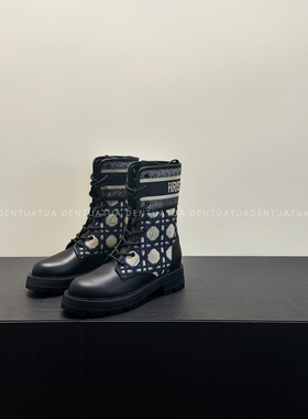 DENTUATUA 又甜又酷上脚巨显腿长~24s新品拼色长靴字母系绳马丁靴