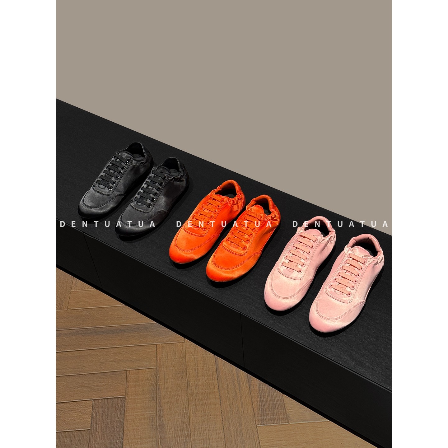 DENTUATUA 色彩渐进美学！25FW 缎面平底系带芭蕾休闲德训鞋 女,女鞋,德训鞋,淘宝优惠券,粉丝福利购,淘宝优惠卷