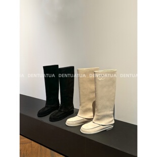 DENTUATUA 时髦精~酷飒有范儿战靴!新款绒面瘦瘦靴麂皮长靴裤管靴