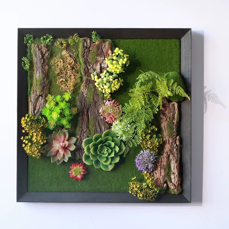 仿真绿植多肉壁挂田园挂饰壁饰相框北欧立体植物树皮墙面装饰