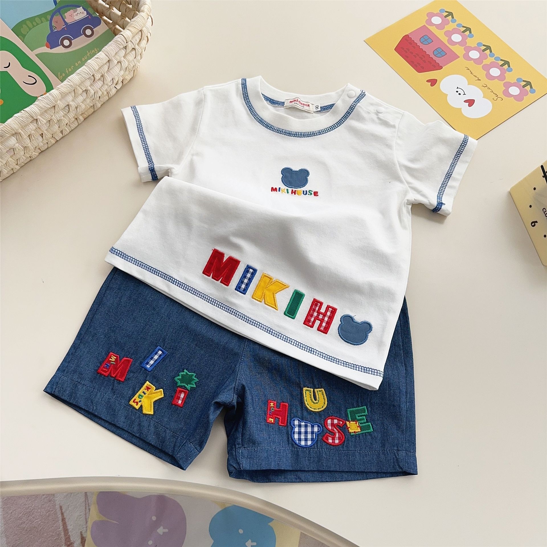 Miki儿童字母短袖短裤 25夏季新款男女童卡通小熊短袖儿童套装,童装/婴儿装/亲子装,套装,淘宝优惠券,粉丝福利购,淘宝优惠卷