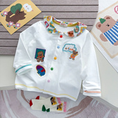 miki日系儿童衬衫 衬衣卡通小狮子小熊翻领内搭 25秋新男女童全棉装