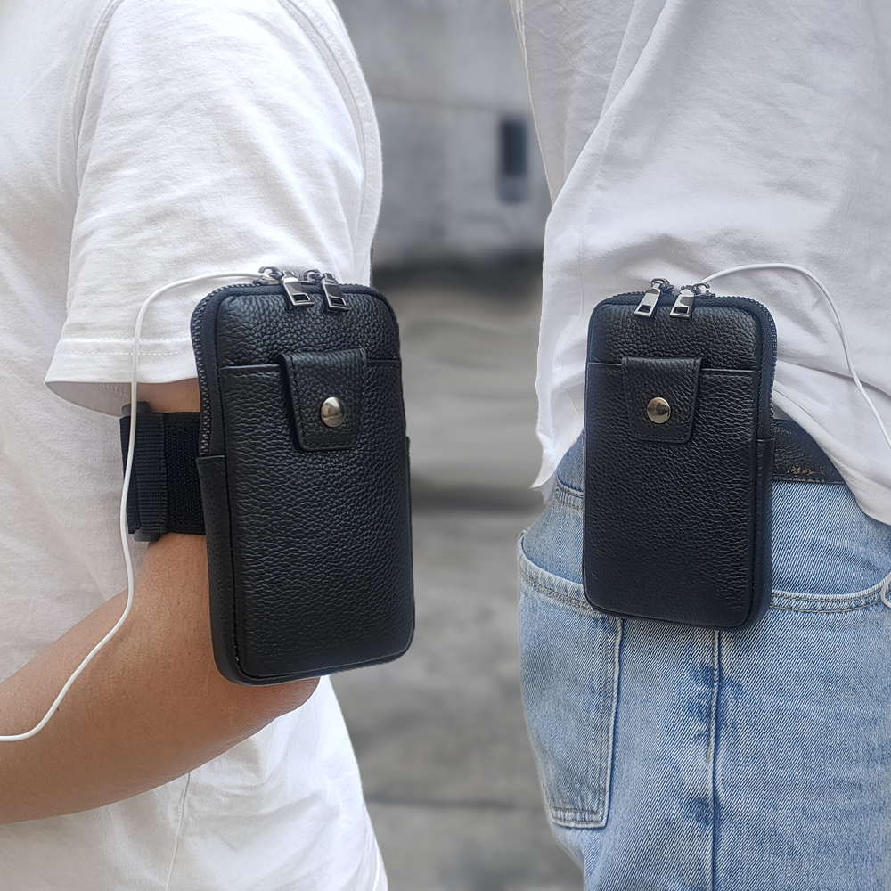 真皮超薄多功能手机包臂背穿皮带