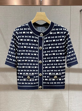 2024新款 圆领开襟百搭蝴蝶结手工重工针织短袖Q126601E