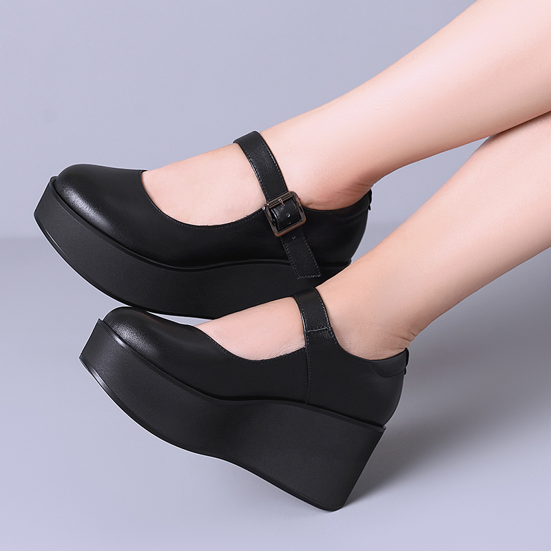 玛丽珍鞋复古增高显瘦坡跟单鞋