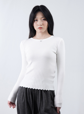 白色圆领针织打底衫女2025春秋新款高级感毛衣内搭修身t恤上衣冬