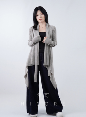 纸片人穿搭不规则薄款针织开衫外套女气质慵懒松弛中长款羊毛上衣