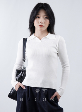 白色气质V领长袖针织衫女秋冬新款修身内搭纯欲短款上衣v领打底衫