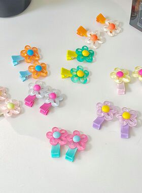 新款甜酷儿童发夹糖果色包布镂空花朵鸭嘴夹不伤发甜美发夹侧边夹