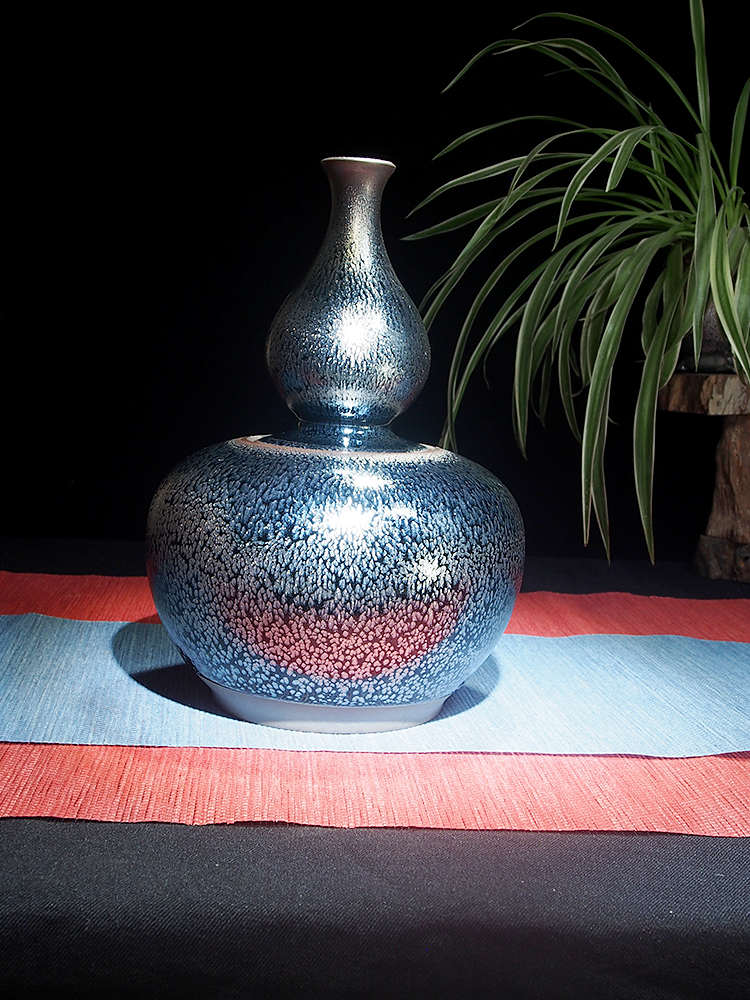 茶叶罐花瓶多功能葫芦款茶桌摆件建窑铁胎油滴