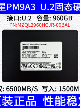 PM9A3 960G U.2 4.0固态硬盘MZQL2960HCJR-00BAL 企业级SSD