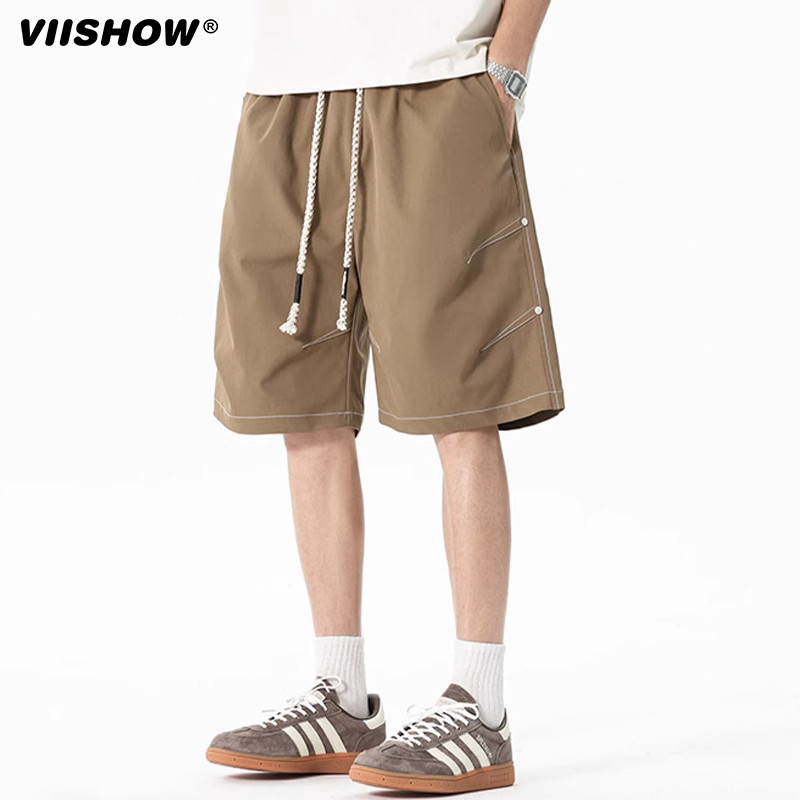 VIISHOW潮牌复古纯色抽绳松紧运动五分裤男夏季宽松百搭休闲短裤,男装,短裤,淘宝优惠券,粉丝福利购,淘宝优惠卷