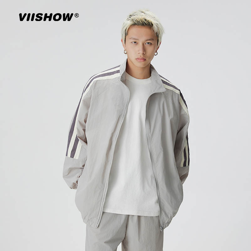 VIISHOW防晒服男士2025三条杠条设计感情侣潮流上衣短裤运动套装