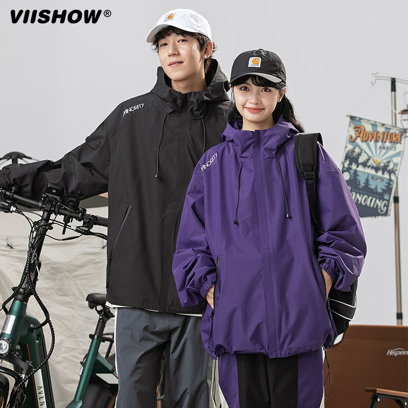 VIISHOW男士秋冬季连帽户外徒步衣服运动情侣装外套宽松休闲夹克