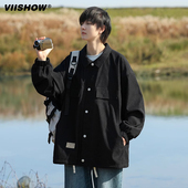 夹克男2024新款 秋季 潮流宽松百搭时尚 VIISHOW翻领衬衫 工装 外套K