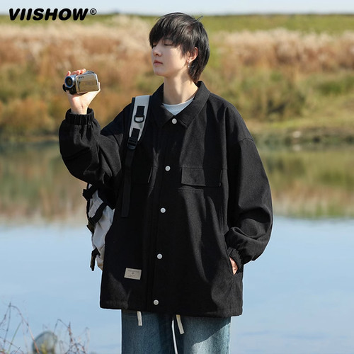 VIISHOW翻领衬衫夹克男2024新款秋季潮流宽松百搭时尚工装外套K