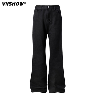 宽松高级感直筒百搭微喇长裤 VIISHOW黑色弯刀牛仔裤 男2025年美式