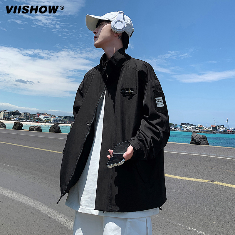 VIISHOW外套男春秋季2023新款潮牌痞帅美式重磅夹克青少年上衣