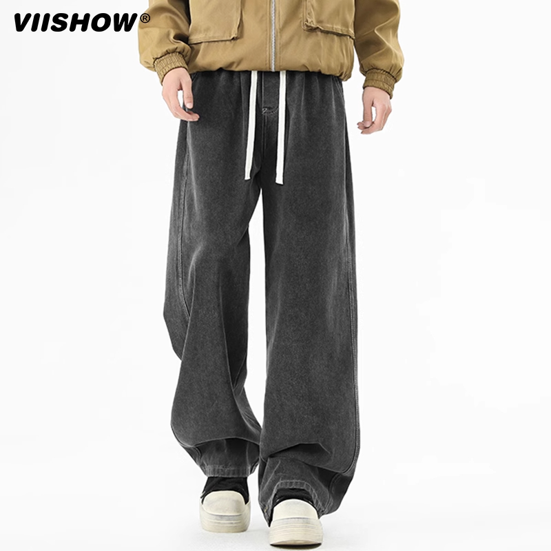 VIISHOW复古潮牌做旧直筒牛仔裤男街头宽松阔腿百搭垂感休闲长裤