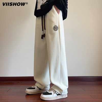 VIISHOW美式重磅摇粒绒休闲裤男款秋冬季加绒加厚垂感抽绳直筒裤