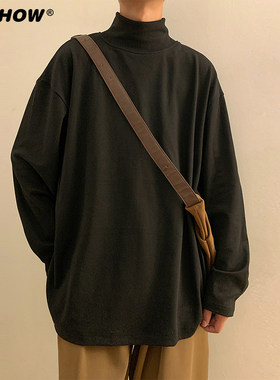 VIISHOW半高领长袖t恤男士潮牌上衣服卫衣高级感磨毛内搭打底衫