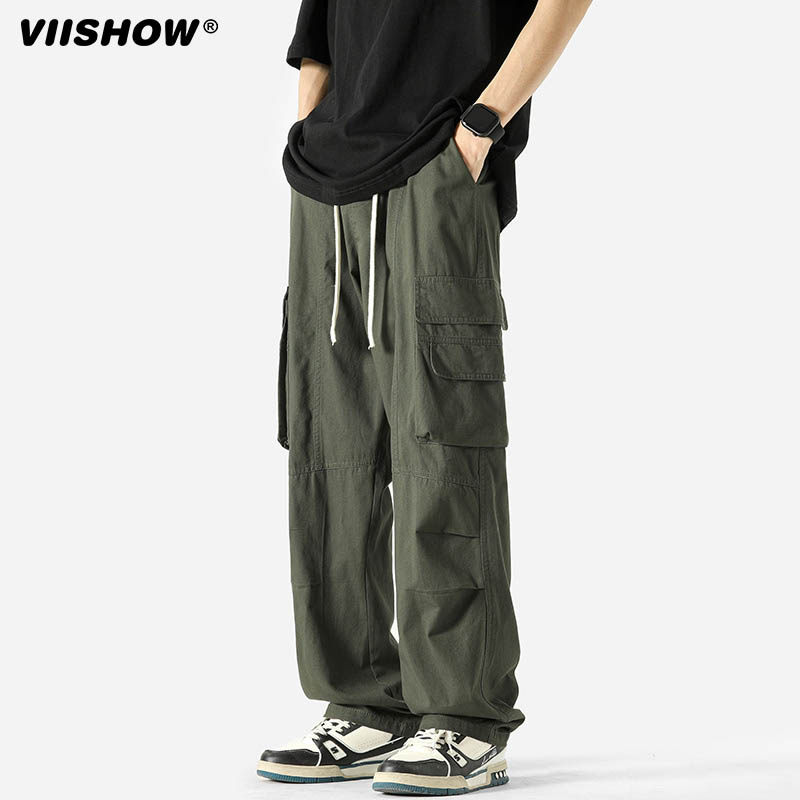 VISHOW复古美式多口袋直筒工装裤男女春季潮牌宽松阔腿休闲长裤,男装,休闲裤,淘宝优惠券,粉丝福利购,淘宝优惠卷