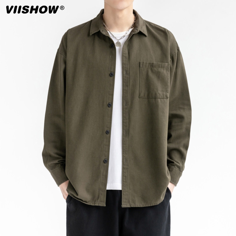 VIISHOW衬衫男士春秋季痞帅休闲男上衣宽松外套潮牌日系长袖衬衣,男装,衬衫,淘宝优惠券,粉丝福利购,淘宝优惠卷