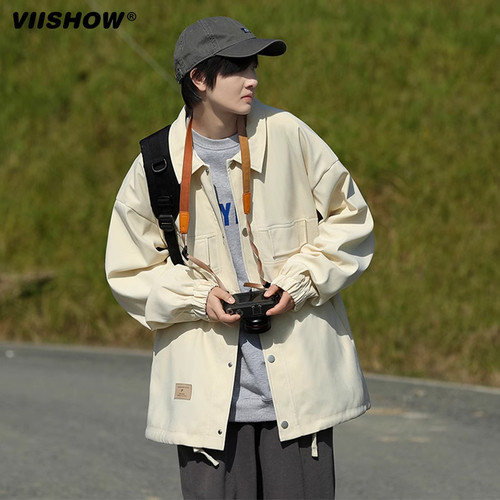 VIISHOW翻领衬衫夹克男2024新款秋季潮流宽松百搭时尚工装外套K