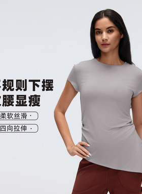 D26071夏季运动短袖女士圆领不规则显瘦运动上衣健身瑜伽t恤上衣