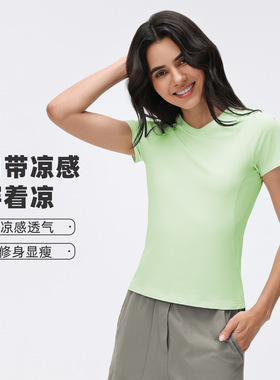 D26037夏吸湿速干短款上衣圆领短袖t恤跑步女纯色百搭运动瑜伽服