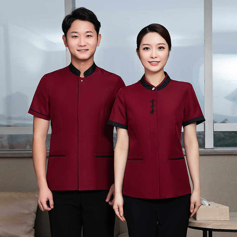 保洁工作服短袖夏装女售楼部物业阿姨酒店宾馆客房清洁员大码套装