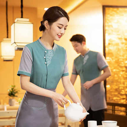 服务员工作服女餐饮夏季烧烤火锅奶茶饭店超市员工装短袖T恤定制
