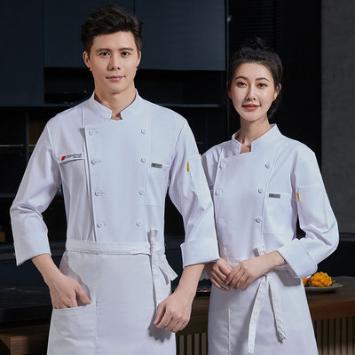 高档酒店厨师服长袖纯棉餐厅火锅饭店烘焙四面弹力面料厨师工作服