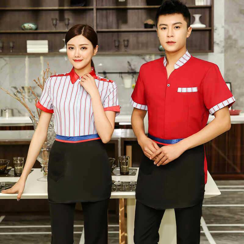 酒店工作服夏装餐饮饭店咖啡厅西餐厅快餐服务员工作服上衣短袖