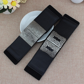 饰宽腰封连衣裙羽绒服简约时尚 松紧腰带女大码 装 黑色弹力束腰皮带