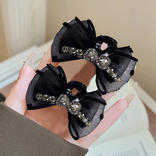 优雅刘海AB面水钻蝴蝶结公主2023头发侧边新款发夹碎发小抓夹编发