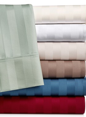 美国梅西百货原单1200根埃及纯棉贡缎条加大床单床笠被套270x240