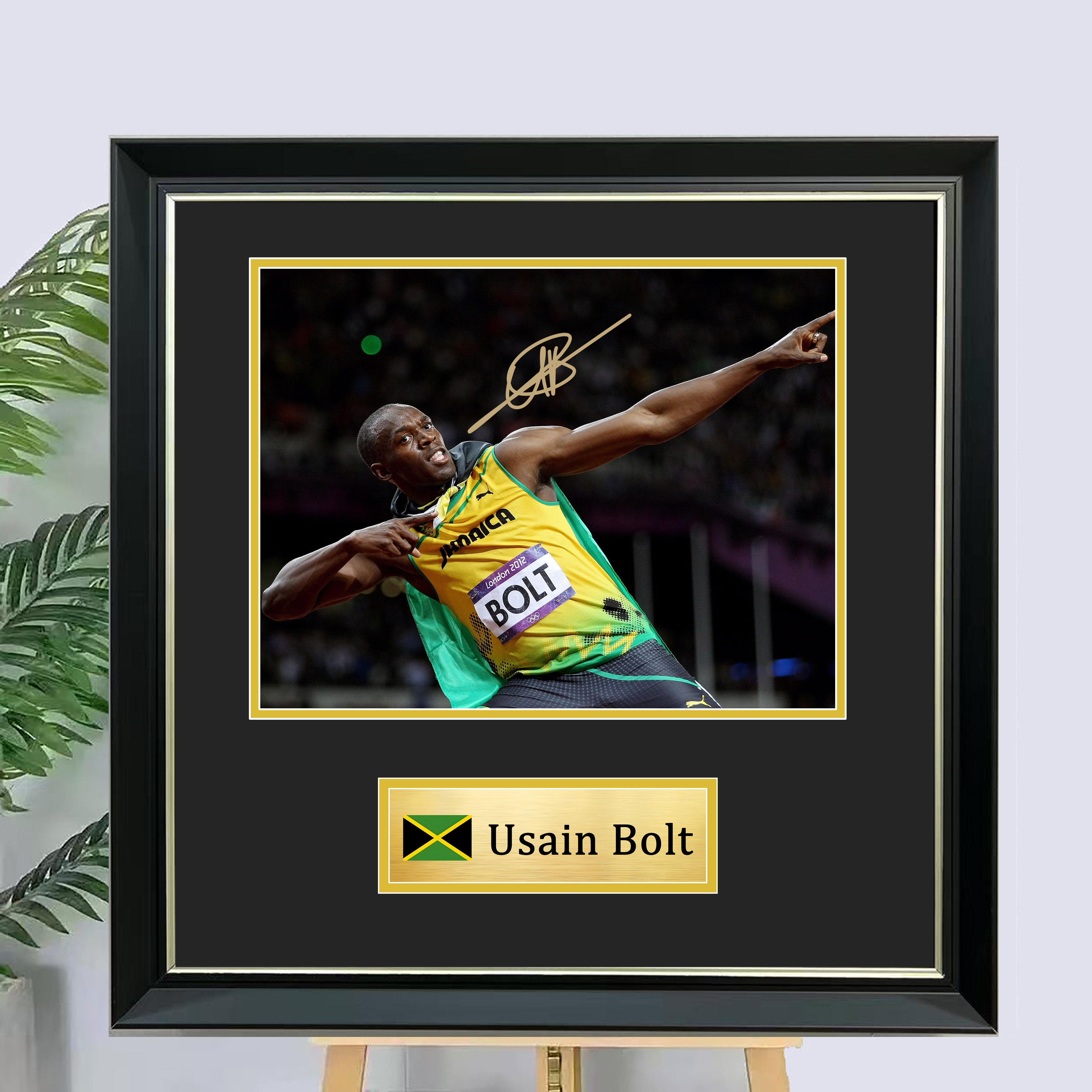 博尔特 Usain Bolt 签名照片装裱相框装饰画田径海报裱框收藏