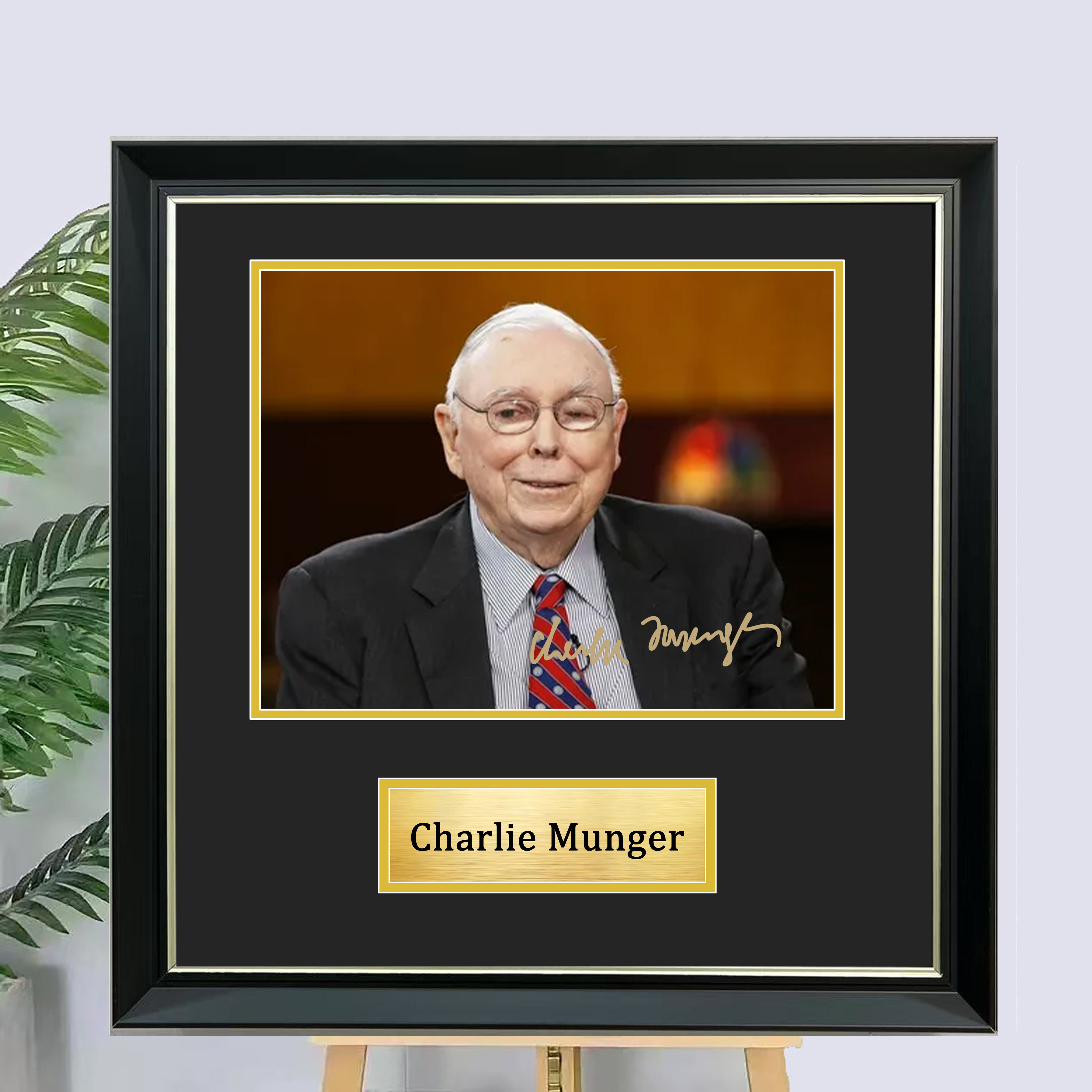 查理·芒格 CharlieMunge 签名照片装裱相框装饰画海报裱框收藏图片
