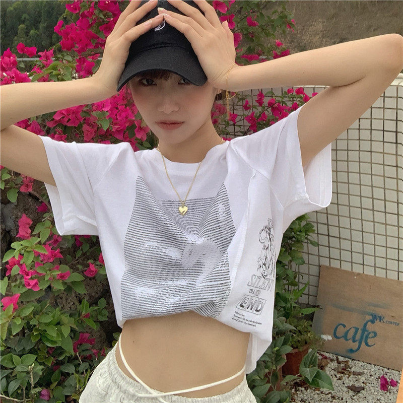 Real shot! Real price! Korean version summer simple print small Short Sleeve Tee