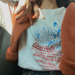 Real price ~ suitable for autumn and winter with printed short sleeve T-shirt white bottomed top