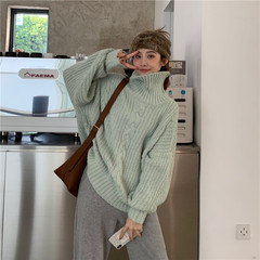 ! Real price! Korean autumn and winter Mohair thick needle heavy industry high collar loose knit sweater