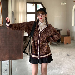 ! Real price! Korean autumn and winter ins minority V-neck leopard print cardigan knitted sweater coat