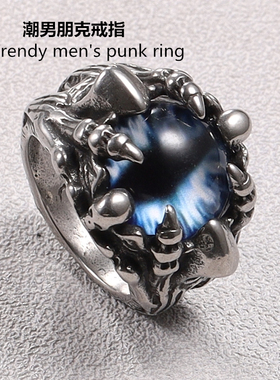 ins朋克戒指恶魔之眼男士个性街头复古高街钛钢嘻哈夸张小众潮男