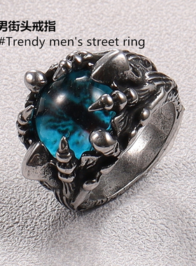 男戒骷髅恶魔之眼个性男士戒指复古钛钢嘻哈街头朋克理发师摇滚潮