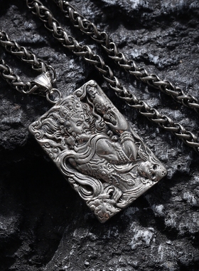 男士不动明王钛钢长款民族风吊坠