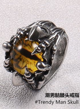 男戒恶魔骷髅头嘻哈帅气男士戒指潮人个性钛钢街头朋克理发师复古
