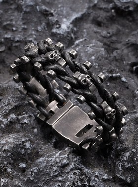 霸气超大骷髅真皮男士