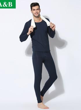 AB内衣冬新品50S高支棉加莫代尔贴身超柔男圆领保暖内衣套装N908